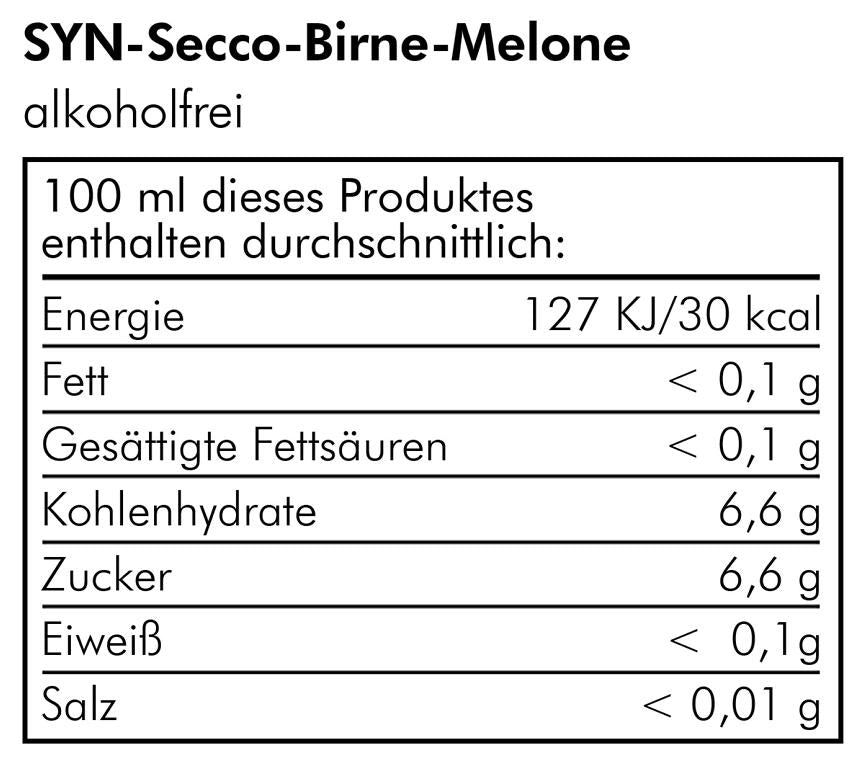 Fruchtsecco - Syn-Secco Birne Melone - alkoholfrei 0.75 Liter